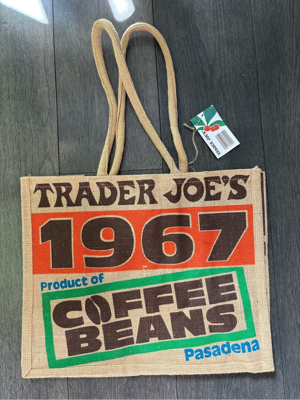 Trader Joe’s Vintage Style 1967 Coffee Beans Jute Tote Bag NWT